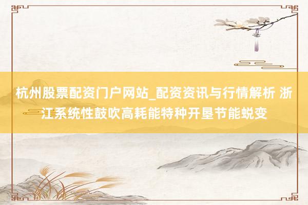 杭州股票配资门户网站_配资资讯与行情解析 浙江系统性鼓吹高耗能特种开垦节能蜕变