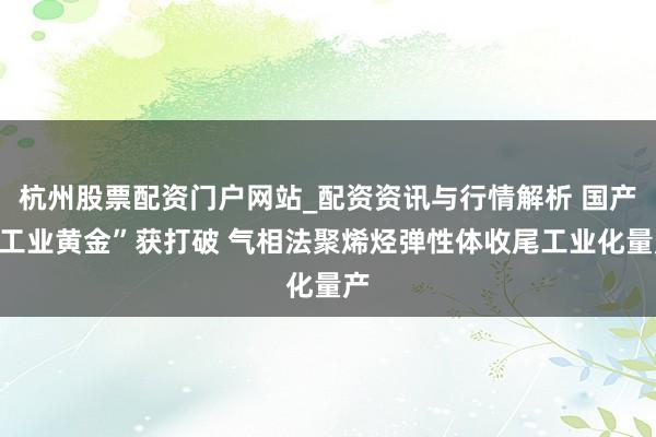 杭州股票配资门户网站_配资资讯与行情解析 国产“工业黄金”获打破 气相法聚烯烃弹性体收尾工业化量产