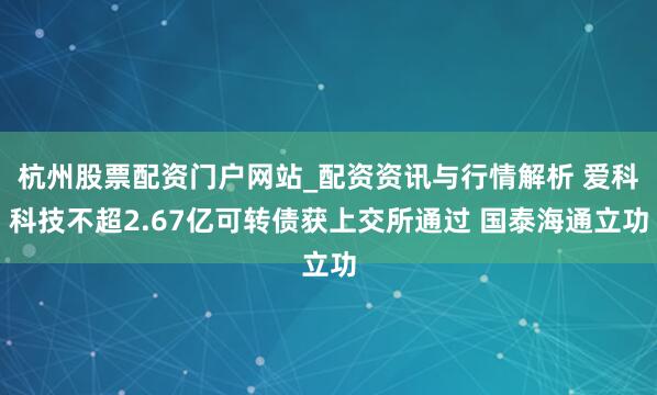 杭州股票配资门户网站_配资资讯与行情解析 爱科科技不超2.67亿可转债获上交所通过 国泰海通立功