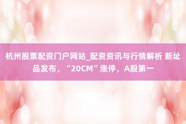 杭州股票配资门户网站_配资资讯与行情解析 新址品发布，“20CM”涨停，A股第一
