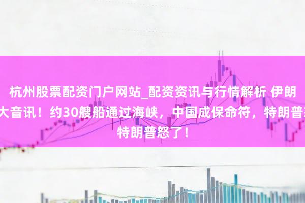 杭州股票配资门户网站_配资资讯与行情解析 伊朗突传大音讯！约30艘船通过海峡，中国成保命符，特朗普怒了！