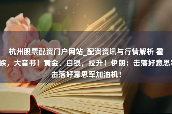 杭州股票配资门户网站_配资资讯与行情解析 霍尔木兹海峡，大音书！黄金、白银，拉升！伊朗：击落好意思军加油机！