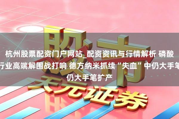 杭州股票配资门户网站_配资资讯与行情解析 磷酸铁锂行业高端解围战打响 德方纳米抓续“失血”中仍大手笔扩产